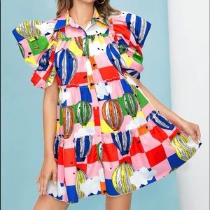 Summer Dress Flowery dress | Tropical Print short Dress | Puff
Sleeve Dress
